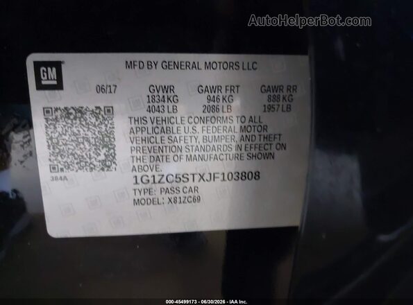 1G1ZC5STXJF103808 2018 CHEVROLET MALIBU Black Vista del compartimento del motor