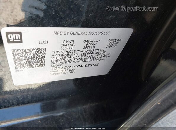 1G1ZC5STXMF085153 2021 CHEVROLET MALIBU Black Շարժիչի բաժամունքի տեսք