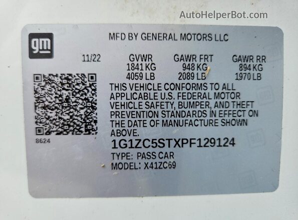 1G1ZC5STXPF129124 2023 CHEVROLET MALIBU White VIN կոդի պիտակի տեսք