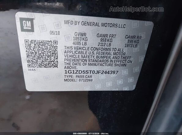 1G1ZD5ST0JF244397 2018 CHEVROLET MALIBU Черный Вид подкапотного пространства