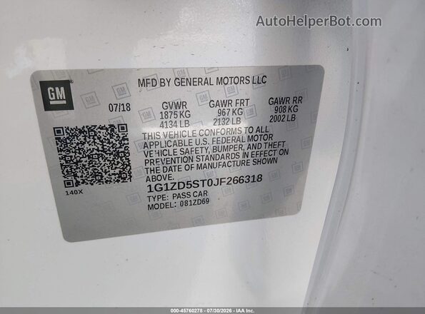 1G1ZD5ST0JF266318 2018 CHEVROLET MALIBU Белый Вид подкапотного пространства