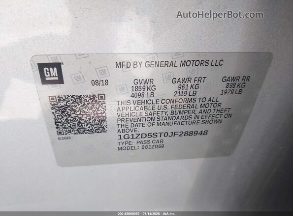 1G1ZD5ST0JF288948 2018 CHEVROLET MALIBU Серебряный Вид подкапотного пространства