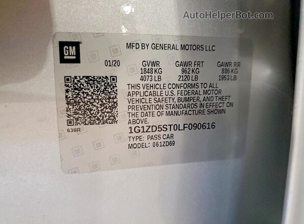 1G1ZD5ST0LF090616 2020 CHEVROLET MALIBU Silver ძრავის განყოფილების ხედი