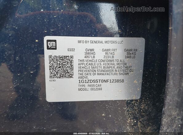 1G1ZD5ST0NF123858 2022 CHEVROLET MALIBU Dark Blue Вид подкапотного пространства