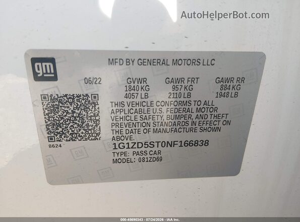 1G1ZD5ST0NF166838 2022 CHEVROLET MALIBU Белый Вид подкапотного пространства