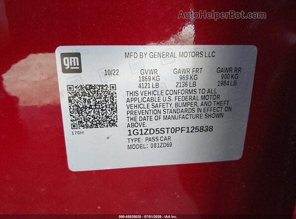 1G1ZD5ST0PF125838 2023 CHEVROLET MALIBU Красный Вид подкапотного пространства