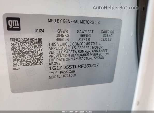 1G1ZD5ST0RF163217 2024 CHEVROLET MALIBU White Engine compartment view