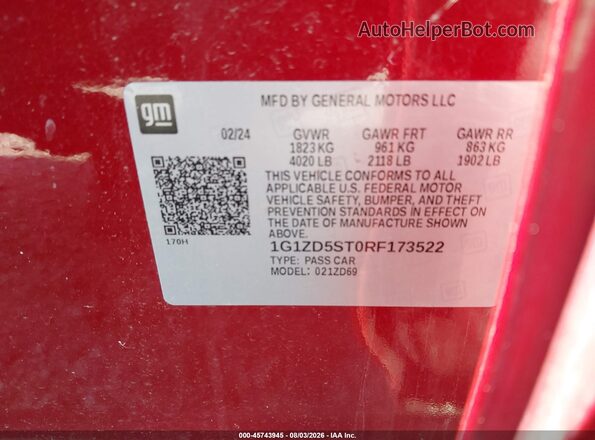 1G1ZD5ST0RF173522 2024 CHEVROLET MALIBU Red Widok komory silnika