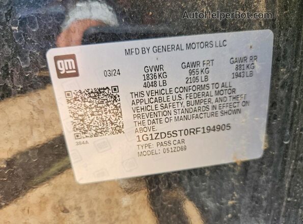 1G1ZD5ST0RF194905 2024 CHEVROLET MALIBU Black Widok naklejki z numerem VIN