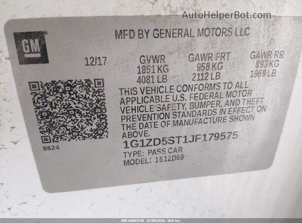 1G1ZD5ST1JF179575 2018 CHEVROLET MALIBU White Engine compartment view