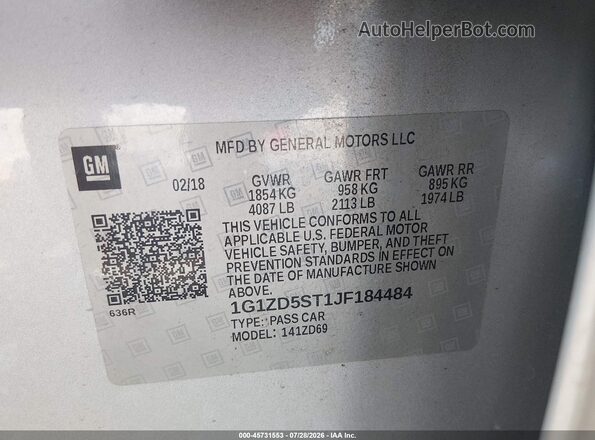 1G1ZD5ST1JF184484 2018 CHEVROLET MALIBU Silver Engine compartment view