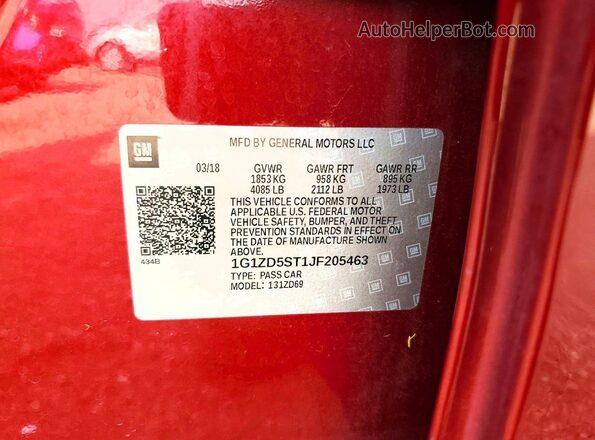 1G1ZD5ST1JF205463 2018 CHEVROLET MALIBU Burgundy ძრავის განყოფილების ხედი