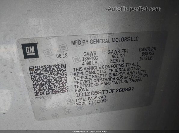 1G1ZD5ST1JF260897 2018 CHEVROLET MALIBU Серебряный Вид подкапотного пространства