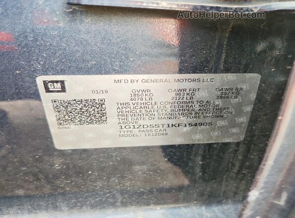 1G1ZD5ST1KF154905 2019 CHEVROLET MALIBU Black Вид підкапотного простору