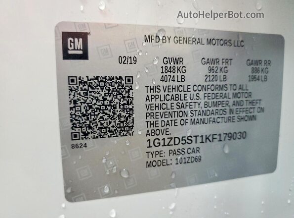 1G1ZD5ST1KF179030 2019 CHEVROLET MALIBU Белый Вид подкапотного пространства