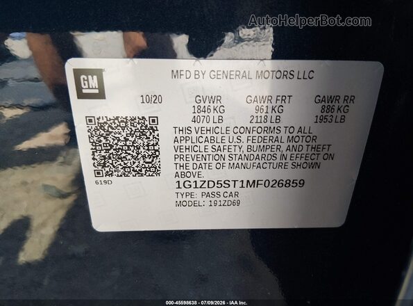 1G1ZD5ST1MF026859 2021 CHEVROLET MALIBU Синий Вид подкапотного пространства