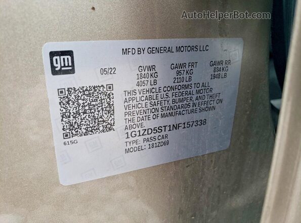 1G1ZD5ST1NF157338 2022 CHEVROLET MALIBU Желто-коричневый Вид подкапотного пространства