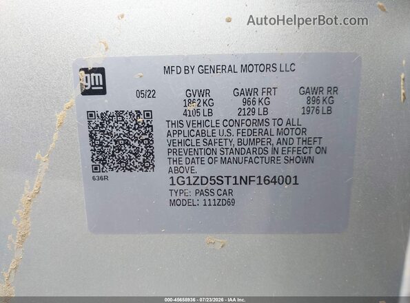 1G1ZD5ST1NF164001 2022 CHEVROLET MALIBU Silver Շարժիչի բաժամունքի տեսք