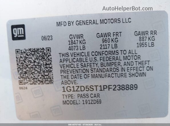 1G1ZD5ST1PF238889 2023 CHEVROLET MALIBU Белый Вид подкапотного пространства