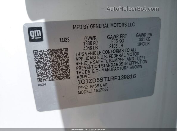 1G1ZD5ST1RF139816 2024 CHEVROLET MALIBU White Engine compartment view