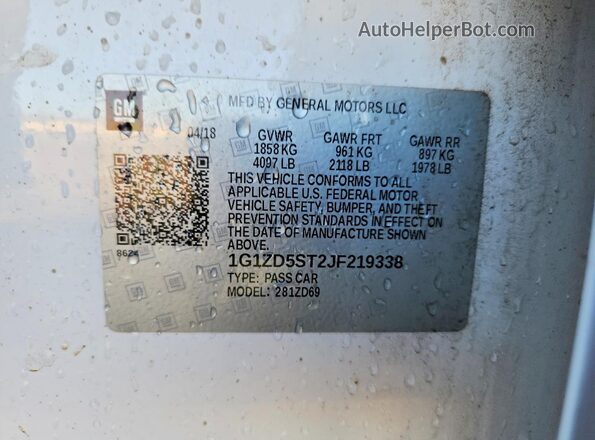 1G1ZD5ST2JF219338 2018 CHEVROLET MALIBU White VIN კოდის სტიკერის ხედი