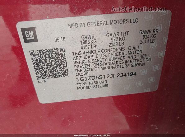 1G1ZD5ST2JF234194 2018 CHEVROLET MALIBU Red Engine compartment view