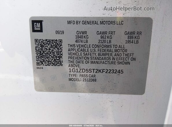 1G1ZD5ST2KF223245 2019 CHEVROLET MALIBU White Вид підкапотного простору