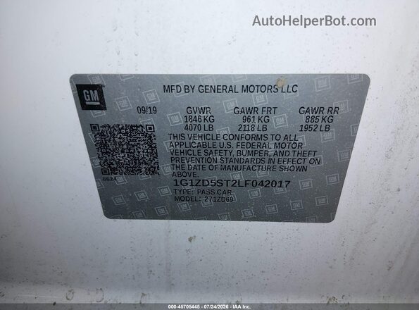 1G1ZD5ST2LF042017 2020 CHEVROLET MALIBU White Engine compartment view