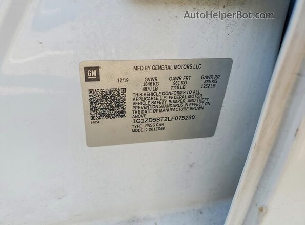 1G1ZD5ST2LF075230 2020 CHEVROLET MALIBU Белый Вид подкапотного пространства