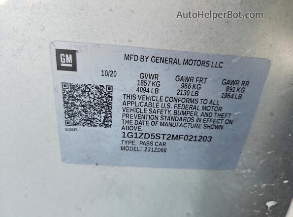 1G1ZD5ST2MF021203 2021 CHEVROLET MALIBU Silver Widok komory silnika