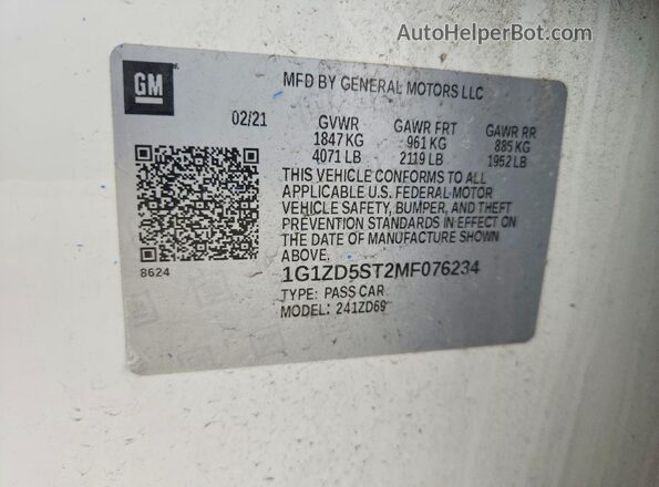 1G1ZD5ST2MF076234 2021 CHEVROLET MALIBU White Widok komory silnika