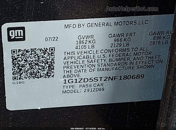 1G1ZD5ST2NF180689 2022 CHEVROLET MALIBU Gray Vista del compartimento del motor
