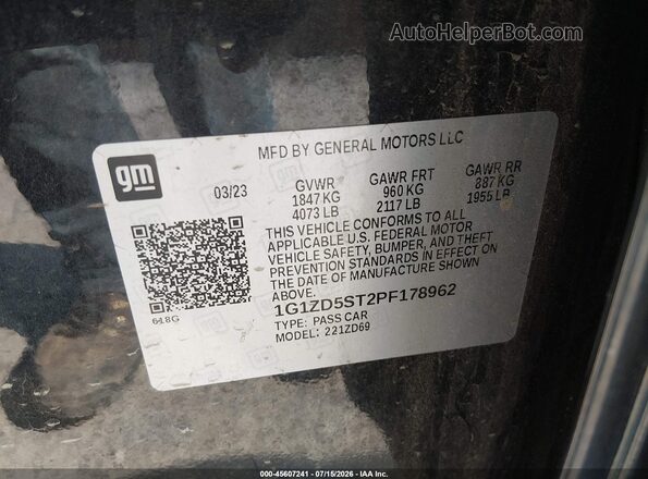 1G1ZD5ST2PF178962 2023 CHEVROLET MALIBU Черный Вид подкапотного пространства