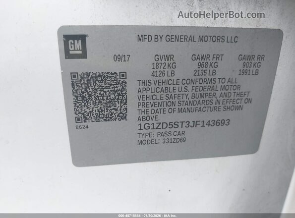 1G1ZD5ST3JF143693 2018 CHEVROLET MALIBU Белый Вид подкапотного пространства