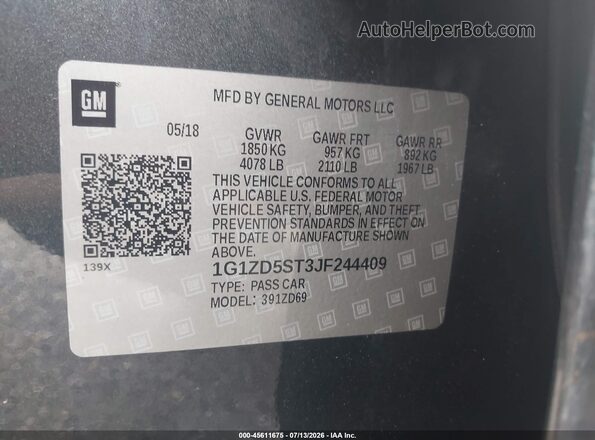1G1ZD5ST3JF244409 2018 CHEVROLET MALIBU Black Widok komory silnika