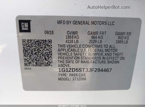 1G1ZD5ST3JF294467 2018 CHEVROLET MALIBU White Widok komory silnika