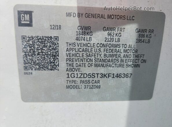 1G1ZD5ST3KF146367 2019 CHEVROLET MALIBU White Widok komory silnika