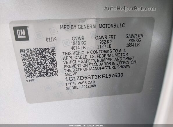 1G1ZD5ST3KF157630 2019 CHEVROLET MALIBU Серебряный Вид подкапотного пространства