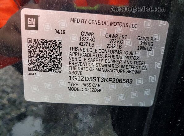 1G1ZD5ST3KF206583 2019 CHEVROLET MALIBU Black ძრავის განყოფილების ხედი