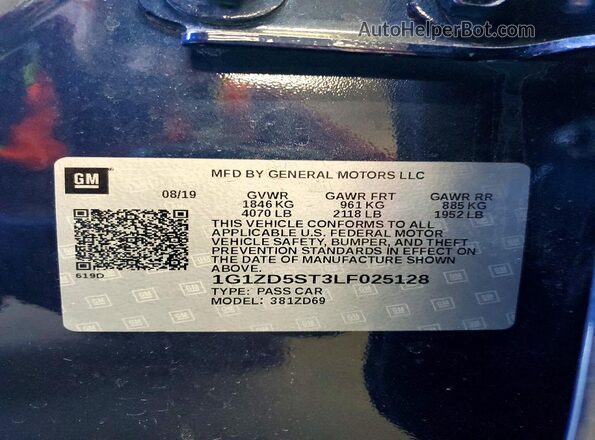 1G1ZD5ST3LF025128 2020 CHEVROLET MALIBU Blue Widok komory silnika