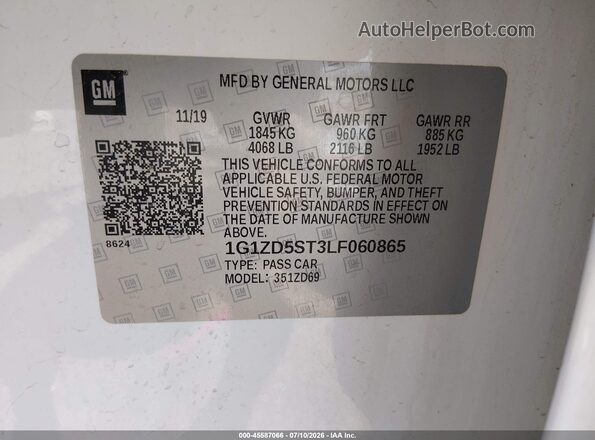 1G1ZD5ST3LF060865 2020 CHEVROLET MALIBU White Widok komory silnika