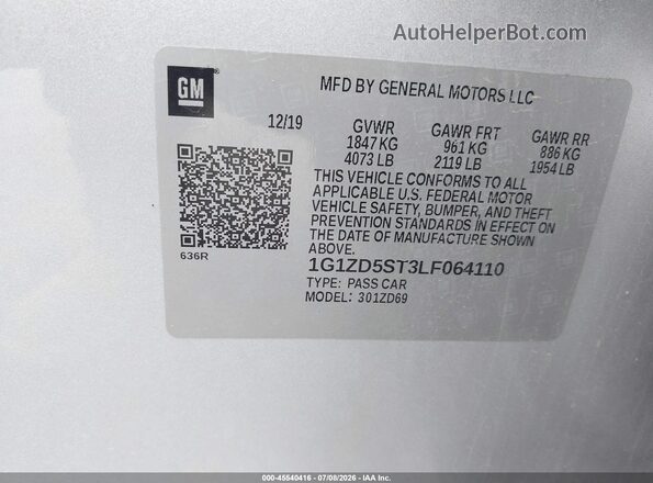 1G1ZD5ST3LF064110 2020 CHEVROLET MALIBU Silver Vista del compartimento del motor