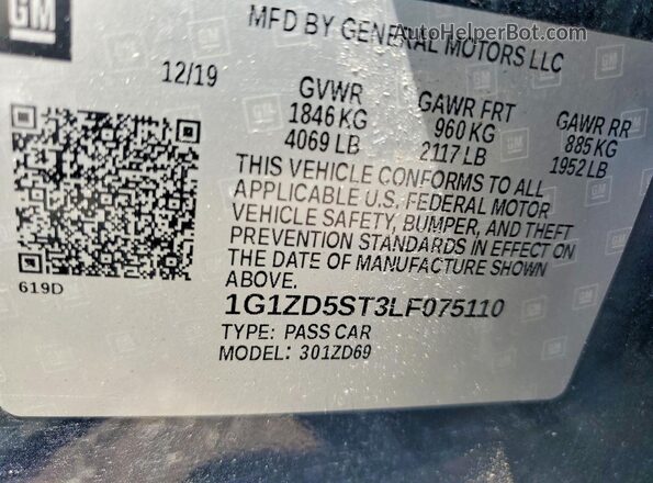 1G1ZD5ST3LF075110 2020 CHEVROLET MALIBU Blue Widok komory silnika
