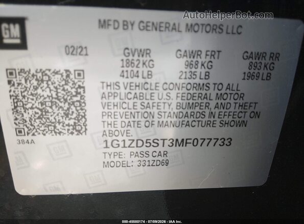 1G1ZD5ST3MF077733 2021 CHEVROLET MALIBU Черный Вид подкапотного пространства