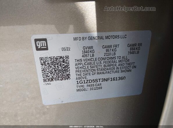 1G1ZD5ST3NF161360 2022 CHEVROLET MALIBU Желто-коричневый Вид подкапотного пространства