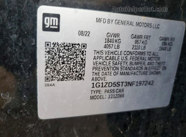 1G1ZD5ST3NF197243 2022 CHEVROLET MALIBU Black Вид підкапотного простору