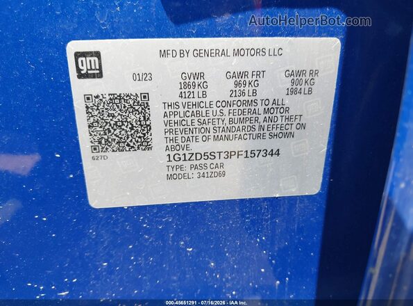 1G1ZD5ST3PF157344 2023 CHEVROLET MALIBU Синий Вид подкапотного пространства