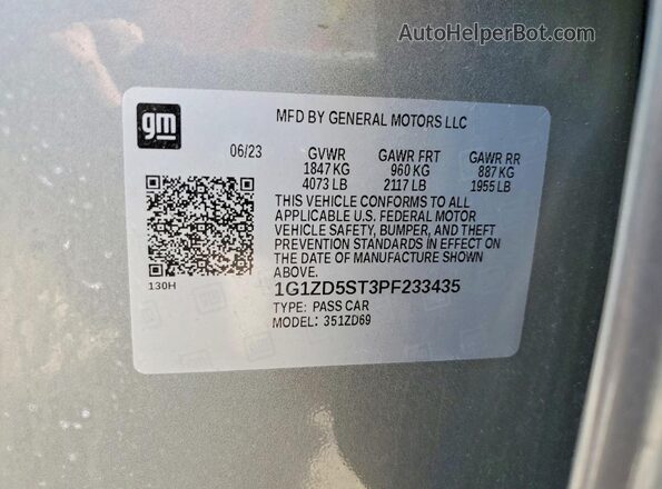 1G1ZD5ST3PF233435 2023 CHEVROLET MALIBU Gray VIN sticker view