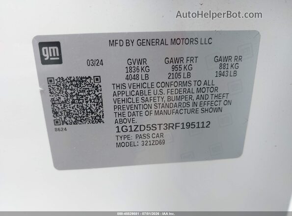 1G1ZD5ST3RF195112 2024 CHEVROLET MALIBU White Вид підкапотного простору