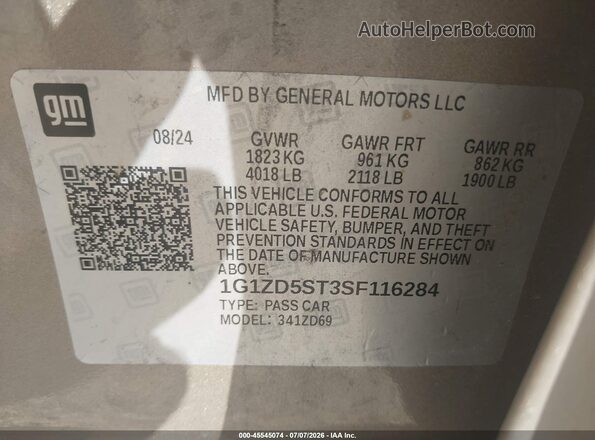 1G1ZD5ST3SF116284 2025 CHEVROLET MALIBU Желто-коричневый Вид подкапотного пространства